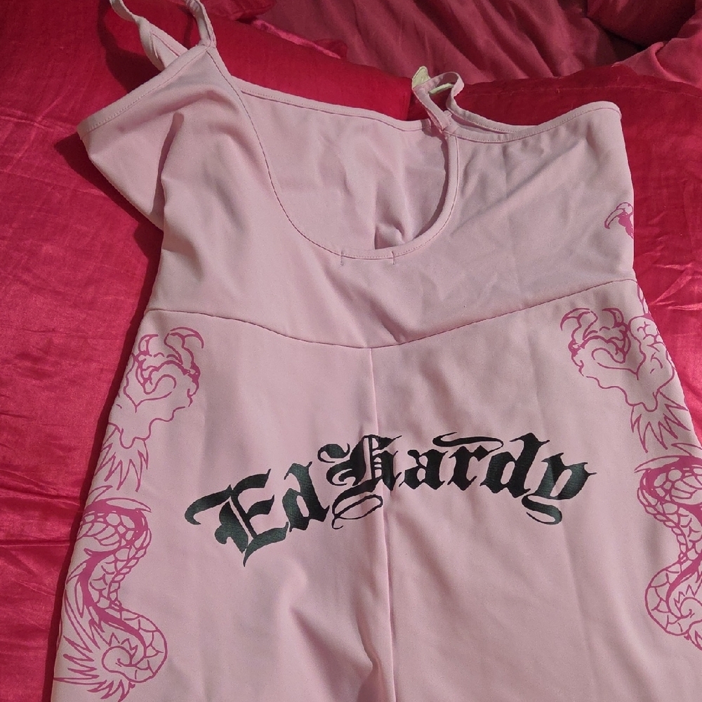 Ed Hardy Pink Skull Graphic Sleeveless Romper - Picture 10 of 12